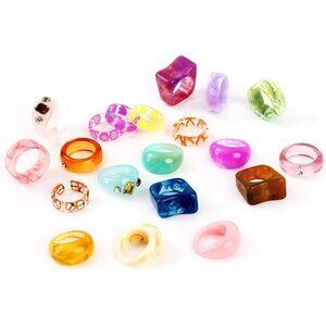 20 Pcs Acrylic Cute Trendy Colorful Rhinestone Stackable Chunky Rings for Women